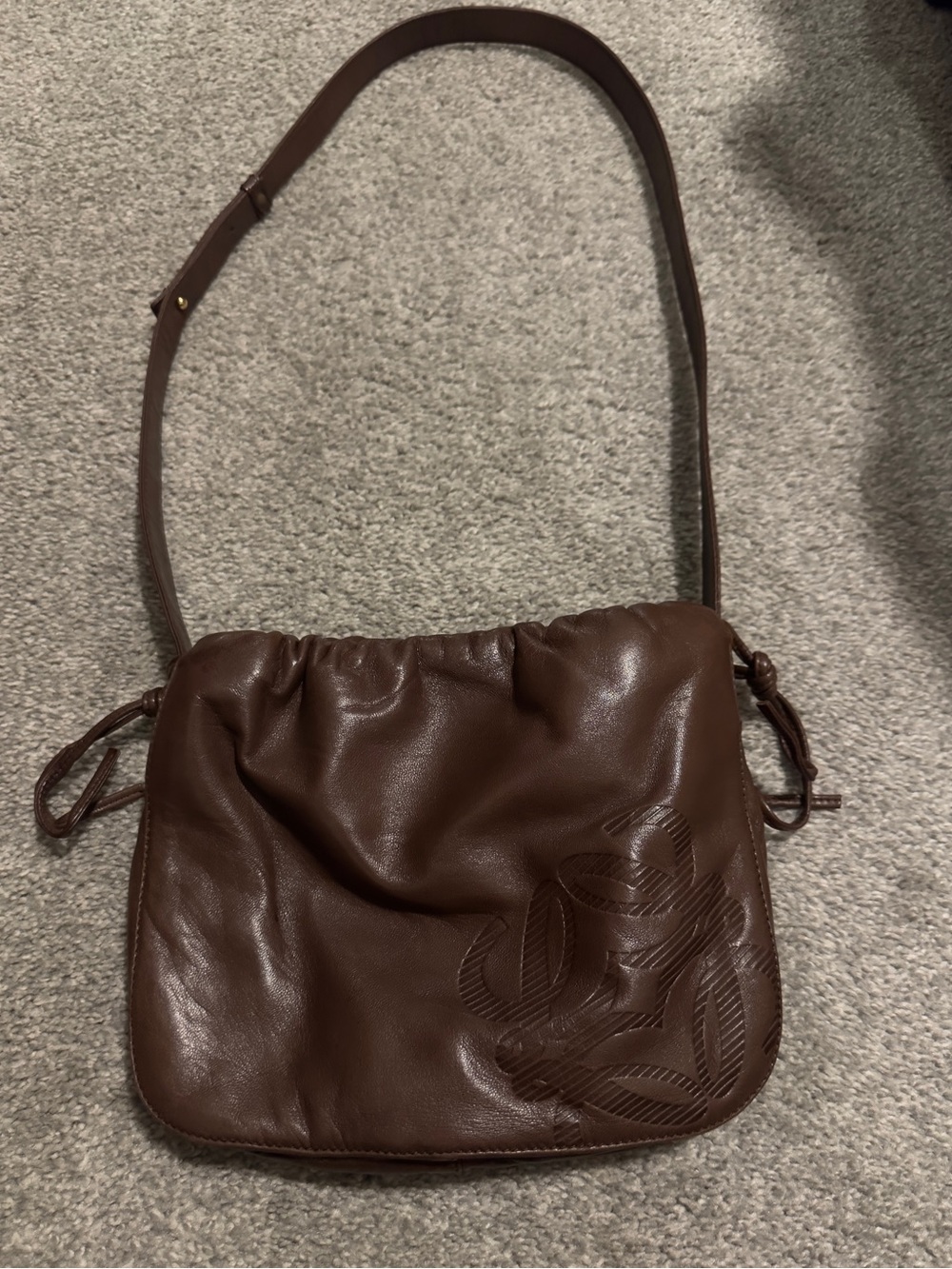 Vintage Loewe Dark Brown Leather Drawstring Shoulder Bag - Picture 8 of 11